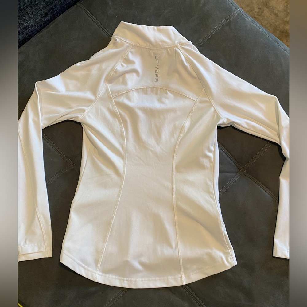 Spyder Active White Jacket Size Small Athletic Thumb Holes Full Zip - Picture 8 of 9